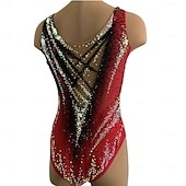 levne dres rytmické gymnastiky-Dámský/dívčí dres na rytmickou gymnastiku, dres na krasobruslení, žlutý, s otvorem pro palec, barvení halo, vysoká elasticita, profesionální soutěžní bruslařské oblečení, krystaly/kamínky, bez rukávů