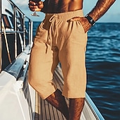 baratos Feriado-Homens Calção Shorts de linho Shorts de verão Shorts de praia Bolsos Com Cordão Cintura elástica Tecido Conforto Respirável Comprimento da panturrilha Férias Feriado Praia Havaiana Boho Preto Branco