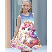 cheap 3D Unicorn Dress-Girls&#039; 3D Unicorn Dress Sleeveless Summer Spring Vacation Daily Holiday Princess Beautiful Sweet Kids 4-12 Years Casual Dress A Line Dress Knee-length Regular Fit