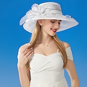 billige Partyhatter-Hatter organza Bryllup Aftenselskap Te Fest Strand Hesteløp Elegant søt stil Solbeskyttelse Med Blomster Hodeplagg Hodeplagg