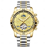 baratos Relógio Automático-Relógio masculino luxuoso com turbilhão oco, à prova d&#039;água, luminoso, automático, mecânico, data, semana, aço inoxidável, relógio masculino