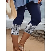  Leggings da donna Pantaloni Capri Stampa 3D Alta Elasticità Vacanza Vintage Moda Lunghezza polpaccio Vita alta Stampa grafica floreale Traspirante Morbido Elastico Formale Vacanza Ufficio Blu navy