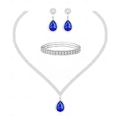 economico Parure di gioielli-Set di gioielli da sposa, 1 set di orecchini con strass e zirconi, collana e braccialetti, elegante set di gioielli artistici alla moda da donna per matrimoni, feste e abiti da sera.