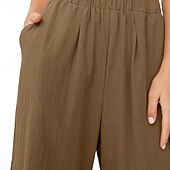 billige Shorts i bomullslin-Dame Linbukser i bomull Frekk Bukser Mote Gatemote Full lengde Naturlig عادي Lomme Elastisk midje comfy Utendørs Bekvem utendørs Ferie Aprikos Grå Svart Hvit Sommer Normal