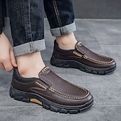 economico Slip-ons e mocassini da uomo-scarpe slip-on da uomo in pelle marrone scuro con suola robusta - calzature resistenti e alla moda per uso esterno