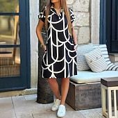 ieftine Rochie Artă și Design-Pentru femei Rochie Mini Rochie casual Modă În aer liber Petrecere Concediu Fit regulat Geometric Manșon scurt În V Negru Roșu-aprins Albastru piscină Vară