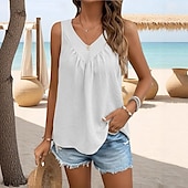 ieftine Top simplu-Pentru femei Camisole Tank Top Simplu Elegant Stilat De Bază Fără manșon În V Topuri obișnuite Zilnic Concediu Negru Alb Portocaliu Vară Primăvară