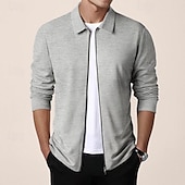 cheap Men&#039;s Jackets &amp; Coats-Men&#039;s Shirt Jacket Transition Jacket Daily Breathable Pocket All Seasons Plain Classic Lapel Regular Waffle Fabric Black White Royal Blue Khaki Light Grey Jacket
