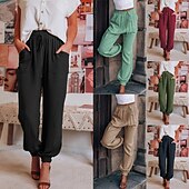 abordables jambe large et taille haute-Femmes Slacks Pantalons Occasionnel Longueur complète Naturel Uni Avec Poches Conception à cordon élastique Confortable Extérieur Fête Décontracté Quotidien Week-end Vin Noir Vert Claire Vert Véronèse