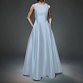 abordables Robes de Soirée-Robe de Soirée A-Line Robe de Fête Soirée Prom Longueur de Sol Sans Manches Col Ronde Coton Dos Nu avec Croisés