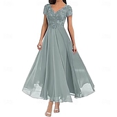 preiswerte Bodenlänge-A-Linie Brautmutterkleid Elegant V Ausschnitt Bodenlang Polyester Kurzarm mit Einfarbig 2025