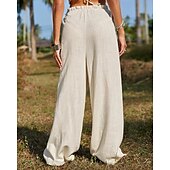 cheap Plain Cotton Linen Pant-Women&#039;s Cotton Linen Pants Slacks Streetwear Casual Full Length Natural Plain Pocket Elastic Drawstring Design Comfy Outdoor Vacation Going out Orange Beige Summer Regular Fit