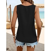 ieftine Top simplu-Pentru femei Camisole Tank Top Simplu Elegant Stilat De Bază Fără manșon În V Topuri obișnuite Zilnic Concediu Negru Alb Portocaliu Vară Primăvară