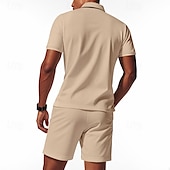 voordelige Klassieke polo voor heren-Voor heren Wafel Poloshirts Polo met kwartrits Dagelijks Feestdagen Revers Korte mouw Modieus Basic Effen 2-stuks Zomer Normale pasvorm Zwart Wit Marineblauw Koningsblauw Groen Khaki Wafel Poloshirts