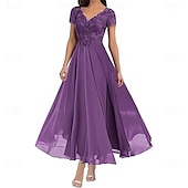 preiswerte Bodenlänge-A-Linie Brautmutterkleid Elegant V Ausschnitt Bodenlang Polyester Kurzarm mit Einfarbig 2025
