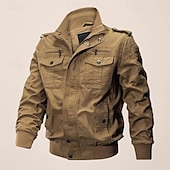 preiswerte Cargo-Jacken-Herren Einsatzjacke übergangsjacke Ausgehen Tasche Ganzjahres Einfach Klassisch Revers Regulär Schwarz Khaki Armeegrün Jacken