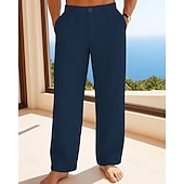 preiswerte Urlaub-Herren Leinenhosen Hose Sommerhose Strandhose Knöpfe Tasche Einfach Komfort Atmungsaktiv Urlaub Täglich Ferien Hawaiianisch Boho Schwarz Weiß