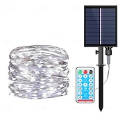 olcso LED szalagfények-rézdrótos kültéri napelemes fényfüzér tündérlámpa 8 üzemmód 30m 40m 50m esküvői partira otthoni kertbe nyári dekoráció led napelemes girlandlámpa távirányítóval