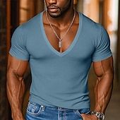 preiswerte Basic-T-Shirts-Herren T Shirt T-Shirt Kurze Ärmel V Ausschnitt Sommer Einfarbig Mode Designer Basic V-Ausschnitt Urlaub Straße Lässig Hellblau Schwarz Rosa Top T-Shirt für Herren