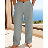 preiswerte Urlaub-Herren Leinenhosen Hose Sommerhose Strandhose Knöpfe Tasche Einfach Komfort Atmungsaktiv Urlaub Täglich Ferien Hawaiianisch Boho Schwarz Weiß