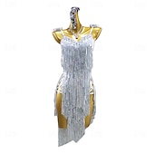 preiswerte Turnierkleid-Lateinischer Salsa-Tanz Kleid Kristall / Strass Quaste Pailletten Damen Leistung Party Ärmellos Chinlon Spandex