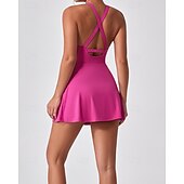 cheap Women's Tennis Dress-Women's Solid Colored Tennis Dress with Built in Shorts and Bra Sports Dress Sleeveless Cut Out Breathable Tennis Golf Pickleball Round Neck Dress Black Dark Navy Brown Tennis Clothing