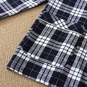 billiga Pyjamas-Herr Sovkläder Pyjamas set Pyjamastopp och byxa 1set Rutig Mode Stylish Klassisk Hem Dagligen Säng Bomull Komfort Mjuk Kavajslag Långärmad Cardigan Byxa Elastisk midja Vår Höst Vit + Svart Marinblå