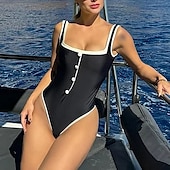 abordables Maillots une pièce et tankinis-Femmes Maillot de bain 1 pièce Dos Nu Maillot de Bain Patchwork Maillots de Bain Noir Blanche Respirant Séchage Rapide Sans manches - Natation Surf Plongée en apnée Été