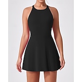 cheap Women's Tennis Dress-Women's Solid Colored Tennis Dress with Built in Shorts and Bra Sports Dress Sleeveless Cut Out Breathable Tennis Golf Pickleball Round Neck Dress Black Dark Navy Brown Tennis Clothing
