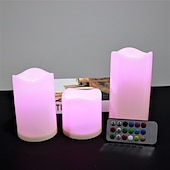 cheap Candle Lights-Set of 3 LED Candle lights Multi-Color Changing Real Wax Ivory Pillar Candles (4&#039;&#039; 5&#039;&#039; 6&#039;&#039;) with 18-Key Remote and Timer Control Realistic Flameless Flicker Mode Battery Operated Mood Light Wedding Holiday Decor