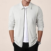 cheap Men&#039;s Jackets &amp; Coats-Men&#039;s Shirt Jacket Transition Jacket Daily Breathable Pocket All Seasons Plain Classic Lapel Regular Waffle Fabric Black White Royal Blue Khaki Light Grey Jacket