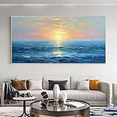 cheap Landscape Paintings-Handmade Original Sunset Ocean Oil Painting On Canvas Abstract Seascape Wall Art for Home Decor With Stretched Frame Without Inner Frame Painting
