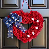 voordelige Decoratie van de Onafhankelijkheidsdag-Patriottische 4 juli krans voor voordeur, onafhankelijkheidsdag, Amerikaanse vlag, rood, wit, blauw, deur, buitendecoratie, rustieke boerderij, gaas, verandadecoratie
