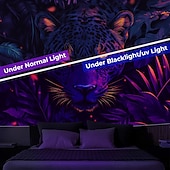 cheap Blacklight Tapestries-Blacklight Tapestry Glow in the Dark Glow Party UV Reactive Forest Animal Leopard Trippy Misty Nature Landscape Hanging Tapestry Wall Art Mural for Living Room Bedroom