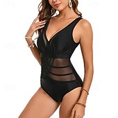 abordables Maillots une pièce et tankinis-Femmes Maillot de bain 1 pièce Maille Dos Nu Maillot de Bain Couleur Unie Maillots de Bain Noir Respirant Séchage Rapide Sans manches - Natation Surf Plongée en apnée Été