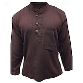 abordables Chemises décontractées-Homme Chemise Chemise d&#039;été Chemise Décontractée Chemise de Plage Chemise Boutonnée Noir Jaune Orange Vert Véronèse Bleu de minuit manche longue Uni Band Collar Vacances Hawaïen Vêtement Tenue