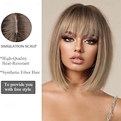 levne Syntetické trendy paruky-Ombré blond bob paruka s ofinou krátká rovná paruka pro ženy syntetické vlasy paruky pro denní párty cosplay nošení