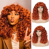 voordelige Historische pruiken-Krullende Pruik Grote Krullende Pruiken voor Witte Zwarte Vrouwen 20 Inch Lange Krullende Afro Pruik met Pony Synthetisch Haar Vervangingspruiken voor Cosplay en Dagelijks Ombre Blonde Halloween