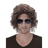 tanie Peruki historyczne-Krótka Kręcona Puszysta Peruka lat 70-tych Fala Hippie Męskie Peruki Kostiumowe na Imprezę Cosplay dla Dorosłych Dzieci Jedno Opakowanie Halloween