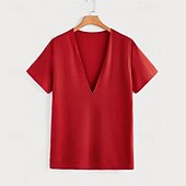 זול חולצות טריקו קז&#039;ואל לגברים-בגדי ריקוד גברים טי וופל חולצה קצרה טי שירטס חולצה עם שרוולים קצרים שרוולים קצרים V עמוק קיץ אחיד אופנתי מעצב בסיסי סרוג חופשה רחוב ליציאה שחור אדום כחול נייבי חולצה עליונה לגברים