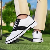 cheap Men&#039;s Golf Shoes-Men&#039;s Classic Black and White Golf Shoes with Faux Leather Upper - Versatile Design for Golf and Casual Wear