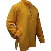 abordables Chemises décontractées-Homme Chemise Chemise d&#039;été Chemise Décontractée Chemise de Plage Chemise Boutonnée Noir Jaune Orange Vert Véronèse Bleu de minuit manche longue Uni Band Collar Vacances Hawaïen Vêtement Tenue