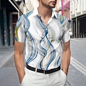 voordelige Geometrisch patroon-Voor heren Geometrisch Verloop Golven Overhemd Zomer overhemd Overhemd met knopen Korte mouw Mode-casual Buiten Vakantie Dagelijks gebruik Zomer Lente Strijkijzer 3D-afdrukken shirts met kraag blauw