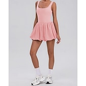 cheap Women's Tennis Dress-Women's Solid Colored Tennis Dress with Built in Shorts and Bra Sports Dress Sleeveless Pleated Tennis Golf Pickleball U Neck Dress Black White Yellow Spandex Tennis Clothing