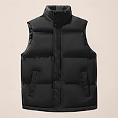 billiga Herrarnas puffer väst-Herr Pufferväst Dagligen Ledigt Vår &amp; Höst Ficka Polyester Bekväm Ensfärgat Dragkedja Hög krage Svart Vit Blå Väst