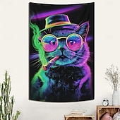 お買い得  ブラックライトタペストリー-ブラックライトタペストリー 蓄光 パーティー UV反応 猫 トリッピーミスティー 吊るしタペストリー 壁アート ミューラル リビングルーム 寝室用