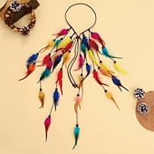 economico Accessori per acconciature-Cerchietti indiani arcobaleno boho, copricapo hippie con piume, accessori per capelli lunghi con piume regolabili per donne e ragazze