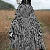 olcso Alsók-Retró Punk és gótika Középkori Szoknya Gót lány Fodros Csík Női Fantasy Steampunk Álarcos mulatság Alkalmi / Napi Felnőttek Szoknya