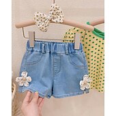 cheap Bottoms-Kids Girls&#039; Shorts Floral Streetwear Patchwork School 4-12 Years Summer Navy Blue Royal Blue Blue