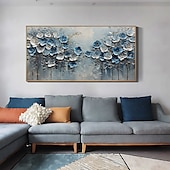 cheap Floral/Botanical Paintings-Handmade Original Blue Flowers Oil Painting On Canvas Abstract Tree Scenery Wall Art for Home Decor With Stretched Frame Without Inner Frame Painting